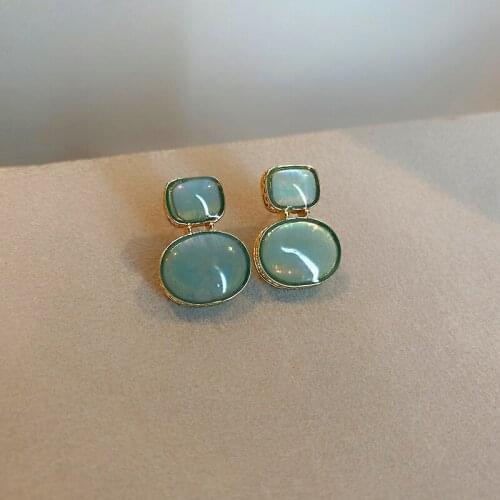 Fine Fashion Baroque Green Opal Geometric Small Drop Earrings Korean Vintage Jewelry Accessories For Women Girls Dangle Earrings