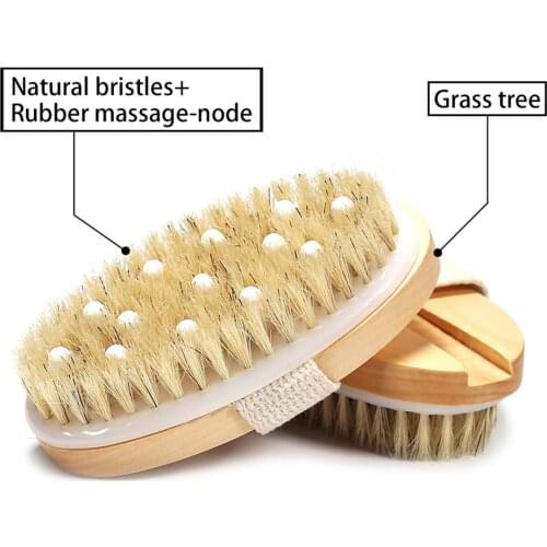 2 in 1 Wooden Natural Bristle Body Brush Dry Wet Bath Scrubber Massager Bath Shower SPA Bristle Brush Without Handle