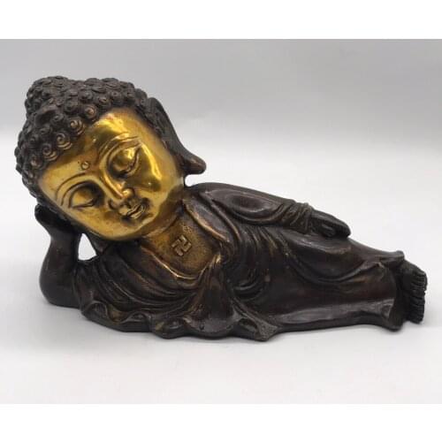 Retro Sleeping Buddha, Pure copper Reclining Buddha ornaments, decorative arts and crafts gifts,Big head Buddha