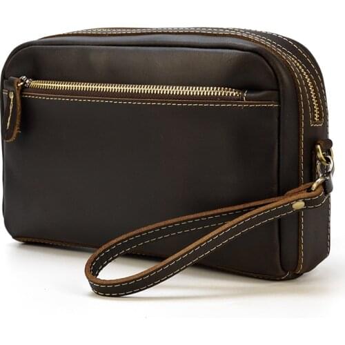 New Casual Men Cow Leather Long Wallet Shoulder Bags Genuine Leather Unisex Zipper Hand Clutch Bag Wash Storage Bag Toiletry bag