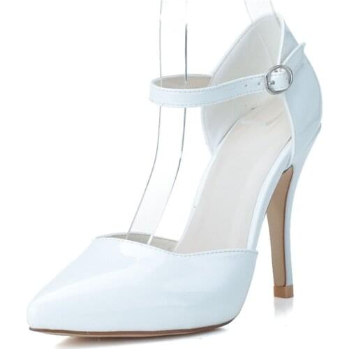High Heels Patent Leather Women Dress Shoes Pointed Toe Ankle Buckle Strap Prom Evening Wedding Formal Party Pumps