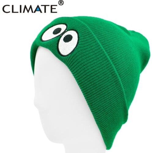 CLIMATE Cute Eyes Beanie Green Winter Hat Men Women Winter Gray Hat Autumn Warm Hat Knit Beanie Winter Hat Capfor Men Women
