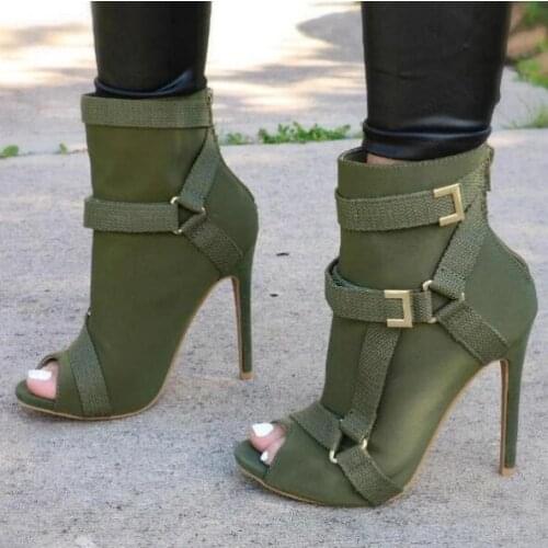 2021 New Fashion Black Summer Sandals with Cross Straps Open Toe High Heel Ankle Strap Mesh Hollow Sandals 35-43