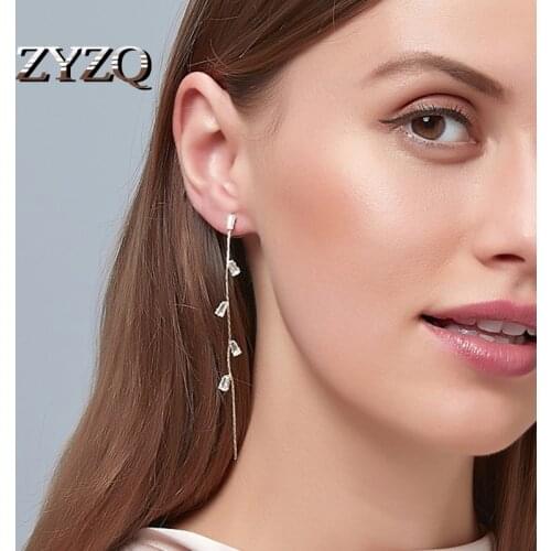 ZYZQ Small Fresh Long Tassel Earrings Simple Cubic Zirconia Women Earrings Accessories Wholesale