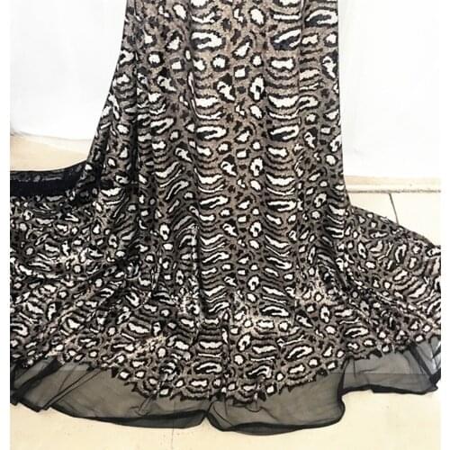 1Y/Lot mesh lace 2colours leopard sequin mesh fabric embroidered dress costume performance clothing sequin cloth