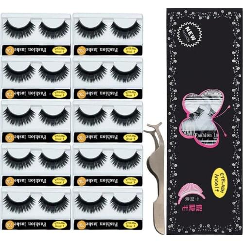 10 Pairs Fake Eyelashes with False Lashes Applicator Long Thick Curly Lashes Eyelash Extension Makeup Lashes Strip Eye Makeup