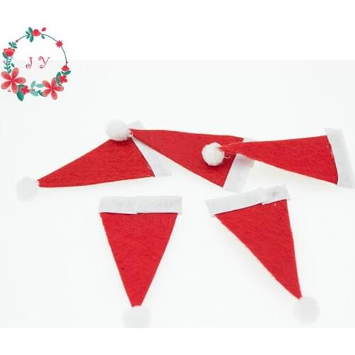 100pcs/lot Red Mini Christmas Santa Hat Flatback hat Non-woven Cover Christmas Gift Appliques Christmas Tree Decoration