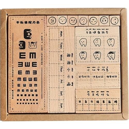 12pcs/Box Weekly Plan Life Set Wood Stamp For Stationery DIY Scrapbooking Rubber Card Making Album Decoroation Crafts