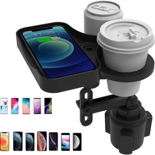 3in1 Car Cup Holder Expander Adapter Slip-proof Car Truck Drink Cup Holders With Wireless Charging Board Container Car Accessory