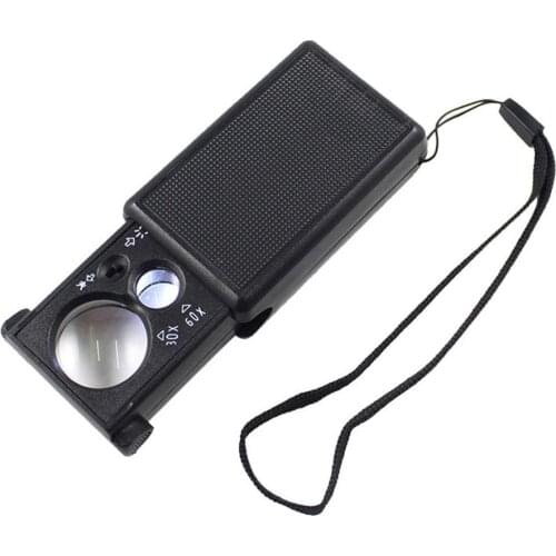 30X 60X Pull-type Jewelry Magnifier Mini Pocket Hand Magnifying Glass Portable Microscope Loupe Optical Lens Tool w/ LED Light