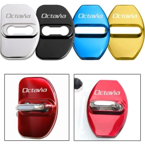 4pcs Car Stainless Steel Door Lock Protective Cover Auto Accessories Case For Skoda Octavia 2 3 A5 A7 1 Kodiaq Rapid Fabia Karoq