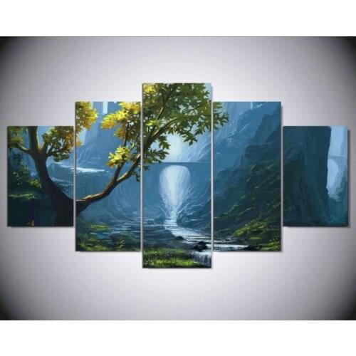 5 Pieces/Set Canvas Art Fantasy Canyon Nature Brook Unique Decoration for Home Prints And Poster Unframed Painting Wall Art