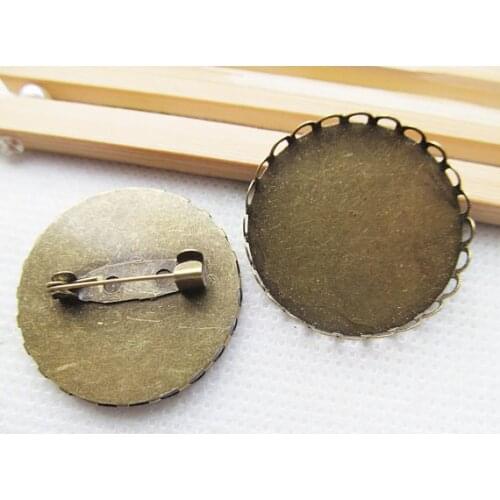50pcs Antique Bronze Blank Brooch/Breastpin Charm Finding,25mm Cabochon Base Setting Tray Bezel,,Clip Safety Pin/Brooch Backside