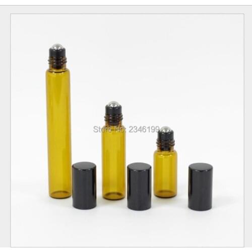 50 Pieces/lot, 3ML 5ML 10ML Aroma Essential Oil Roll on Bottle Amber Vial Brown Roller Bottle with Black Cap Steel Ball