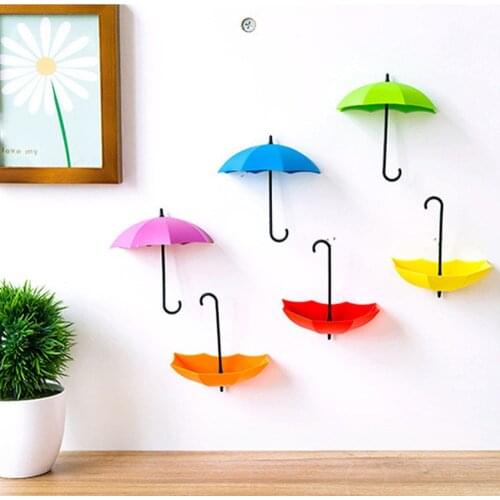 6pcs/set New Umbrella Wall Sticky Hook Cute Umbrella Wall Mount Key Holder Wall Hook Hanger Organizer Durable Key Holder Bedroom