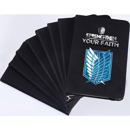 Anime Attack on Titan Strength Your Faith Notebook Black PU Cover Lined Writing Pages Note Taking Stationery A6 Size