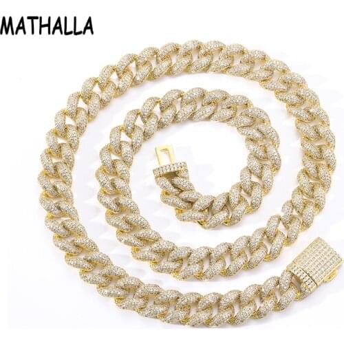 MATHALLA New 12mm Bubble Dense Diamond Cuban Chain Micro-Inlaid Zircon Hiphop Hip Hop Necklace Rapper Big Gold Chain