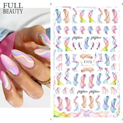 Blooming Wave Nails Art Stickers Decals Colorful Abstract Face Sketch 3D Sliders Blue Leaf Design Nails Accessories Decor CHF772