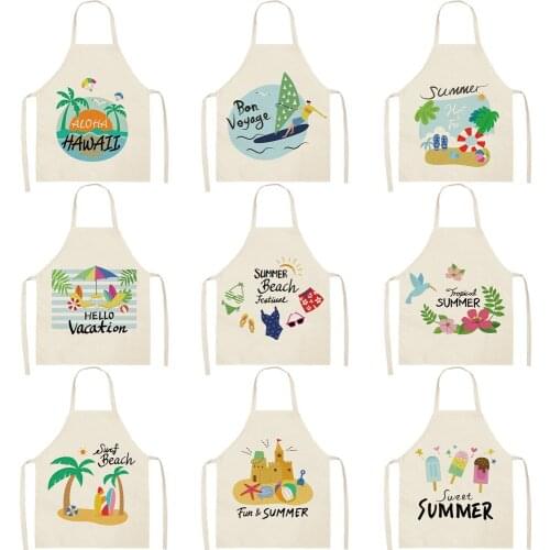 Summer Beach Women Kitchen Apron Cotton Linen Sleeveless Chef Cooking Aprons Kitchen accessories 68*55cm 0088