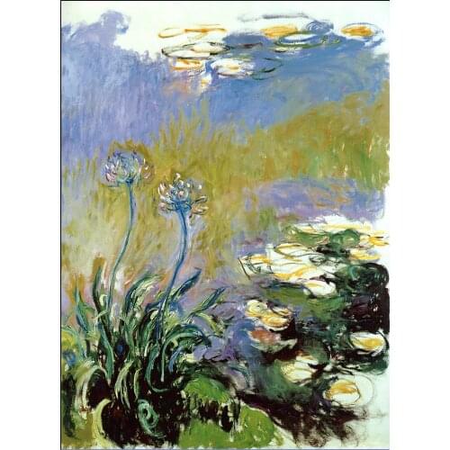 100% handmade Claude Monet Oil Painting Reproduction on linen canvas,agapanthus 1917,free fast shipping,museum quality