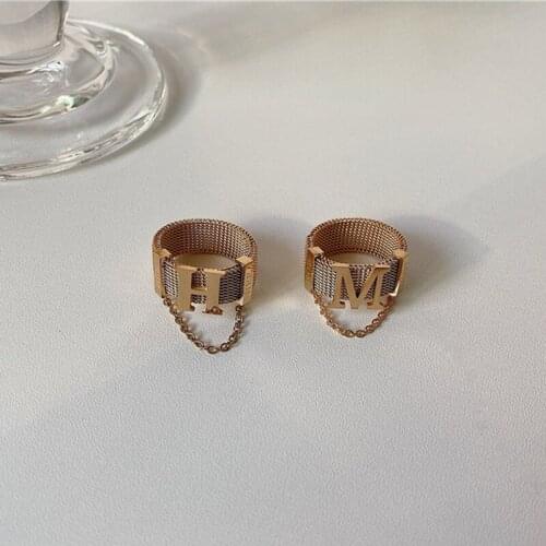 SRCOI Trendy Titanium Steel Wide Letter Ring Vintage Simple Strap Chain Metal Texture Ring Fashion Party Jewelry Gifts Unisex