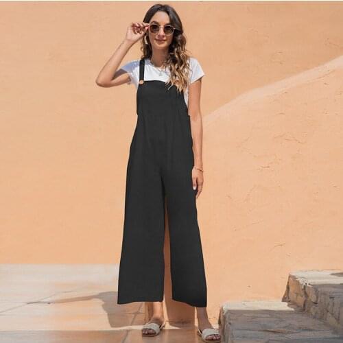 2021 Womens Summer New Product Leisure Strap Wide Leg Pants White Black Full Length Overalls