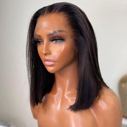 Short Bob 13x4 Lace Front Wig Glueless Frontal Human Hair Wigs Brazilian Remy Pre Plucked 6x6 Closure Pre Plucked Natural Color
