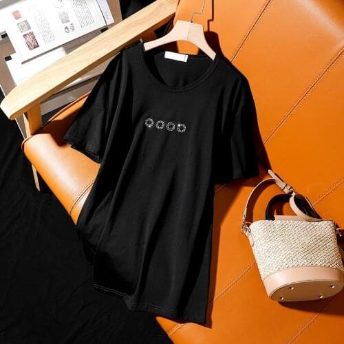 Summer Plus size clothing 2021 Street style loose short-sleeved T-shirt for women fashion Casual hot diamonds female tops tee