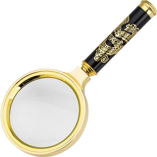 Gold Dragon Pattern Magnifying Glass Handheld HD Microscope Monocle Magnifier Loupe Aid Tool for Reading Jewelry Appreciation