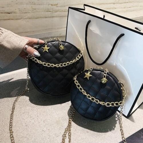Womens Small Bag Chain Star Lady Handbag 2021 New Style Round Rhombus Messenger Bag Fashion Luxury Black Textured Shoulder Bag