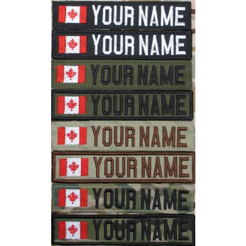 Canada Flag Custom Name tape patch Hebrew Letter Hook and loop Embroidery custom patch Multicam Green ACU Black AU FG Tan