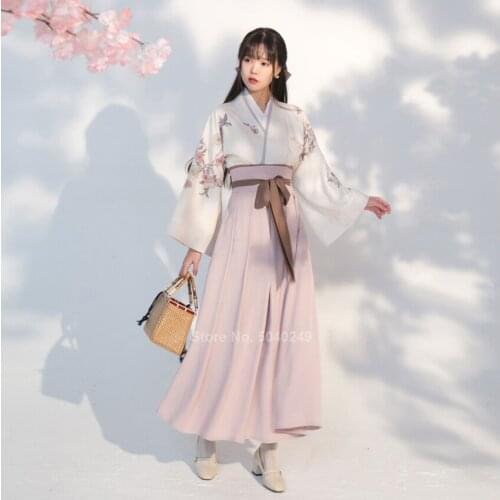 New Chinese Traditional Clothing Hanfu Festival Streetwear Dress Floral Printed Elegant Folk Dance Costume Fashion Top Skirt Set