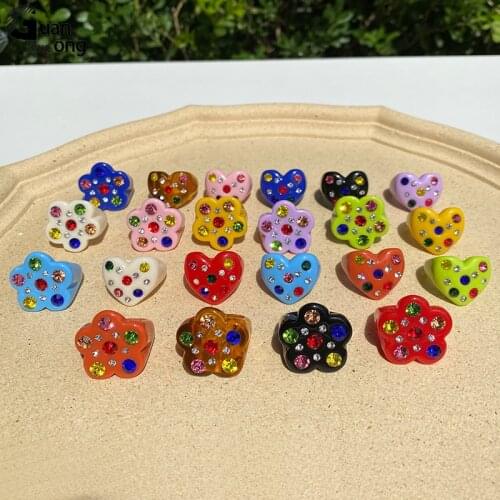New Arrival Summer Design Novel Color Rhinestone Resin Acrylic Heart Rings For Girls Aesthetic Vintage Accessories For Women