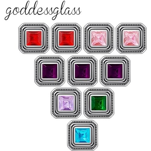 New KZ9066 Beauty 10pcs mixed color Square rhinestone pattern 12MM snap buttons fit snap bracelet jewelry wholesale