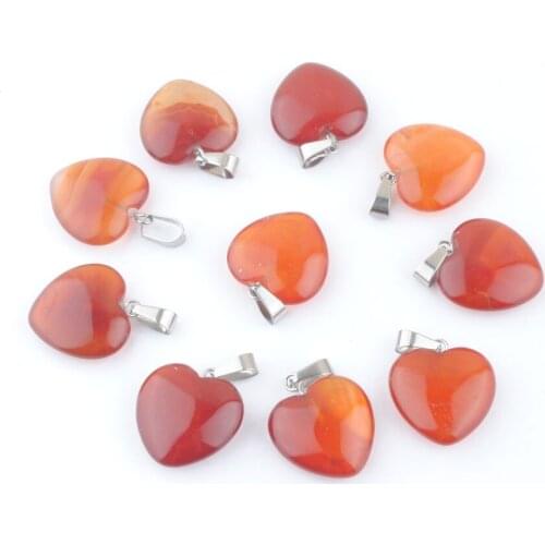 Wholesale 10Pcs 20mm Heart Natural Stone Charms Pendants Red Agate Beads Jewelry Making QV0132