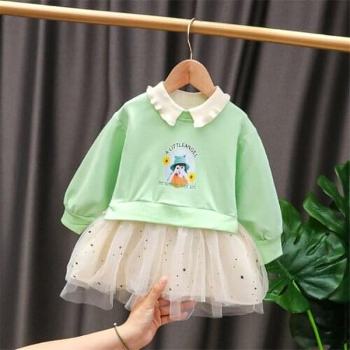 Fashion Baby Girls Dress Long Sleeve Autumn Winter Clothes Printed Lovely Splicing Gauzy Dresses Children Pretty Outfits 1-4Y
