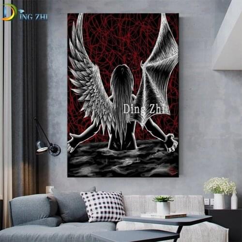DIY Diamond Embroidery Gothic Winged Angel With Black Wings Cross Stitch Diamond Painting Nordic Handicraft Art Gift Home Decor