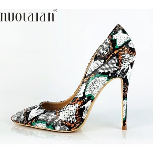2019 Top Quality Women Pumps Sexy Shallow Pointed Toe High Heels Snake Printed Stiletto Heel Height Elegant Women Shoes