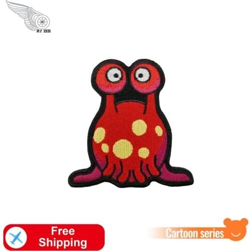 Red Snail Alien Life Embroidery Patch for Clothes Iron On Kids Girls Chest Size Sticker DIY Biker Custom Design Cute Mini Badges