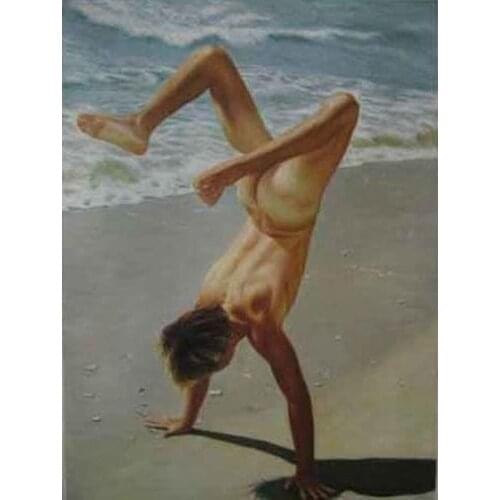 HIGH QUALITY PORTRAIT OIL PAINTING NUDE MALE IN THE SEASIDE"