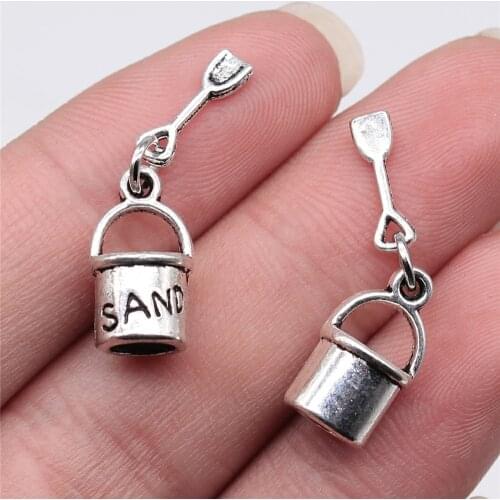 WYSIWYG 10pcs 28x9mm Antique Silver Color Beach Bucket Shovel Charms Pendant For Jewelry Making DIY Jewelry Findings