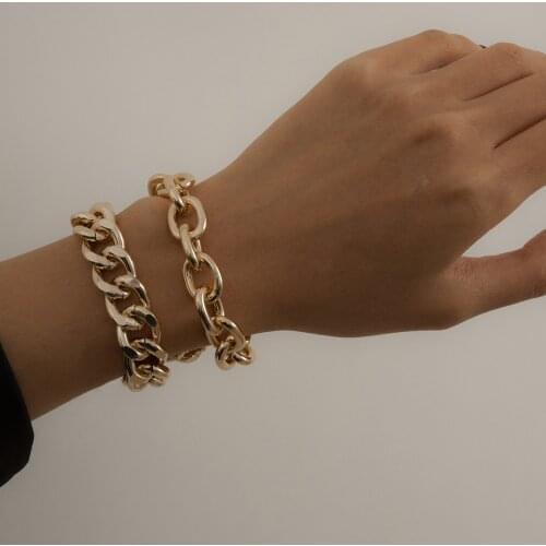 European and American hip-hop jewelry with ins cool metal aluminum chain punk geometric double thick chain set female bracelet