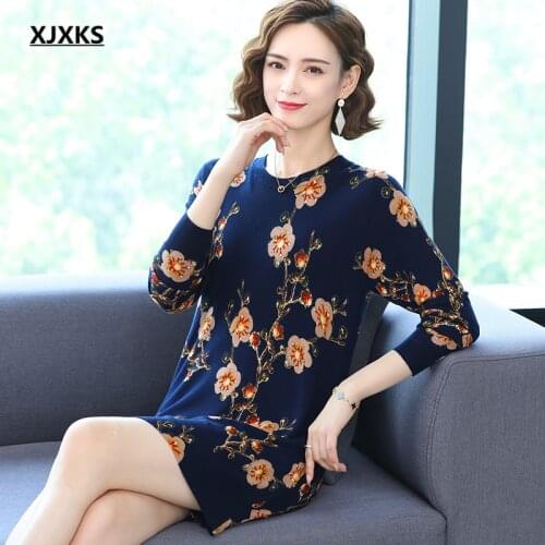 XJXKS 2021 autumn new fashion casual knitted long sweater women pullover comfortable high-end women wool dress