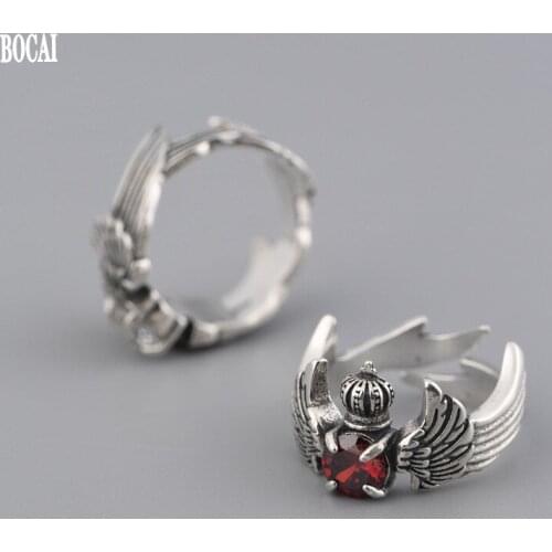 BOCAI Real Pure S925 Silver Jewelry Exquisitely Distressed 2021 Trend Open Feather Crown Silver Woman Ring