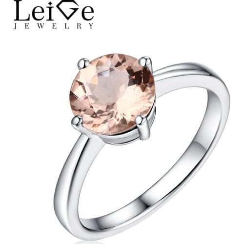 Leige Jewelry Romantic Round Cut Morganite Ring Pink Gemstone Sterling Silver 925 Jewelry Wedding Rings for Girl Christmas Gift