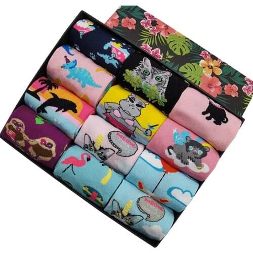 10 Pairs/Pack Women Cartoon Funny Socks Unisex Funky Colorful Novelty Cute Animal Pattern Cotton Art Crew Socks