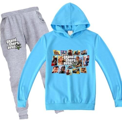 Spring Autumn GTA 5 Long Sleeve Kids Hoodies Pants 2pcs Boutique Outfits Toddler Boys Clothing Set Sweatshirt Children Clothes