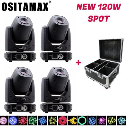 4+flycase 120W LED Beam Spot Moving Head Light Zoom Wash Light New Gobo Stage Disco Moving Head DMX512 DJ Party Lights LED Spot