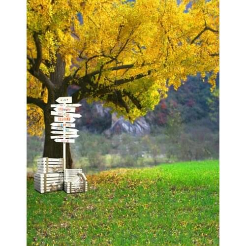 5x7ft Yellow Tree Lawn Photography Backdrops Photo Props Studio Background