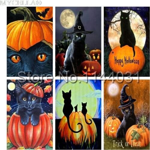 Modern Art DIY 5D Diamond Painting Cross Stitch Hobbies Crafts Halloween Diamond Mosaic Embroidery Pumpkin & Cat Home Decoration